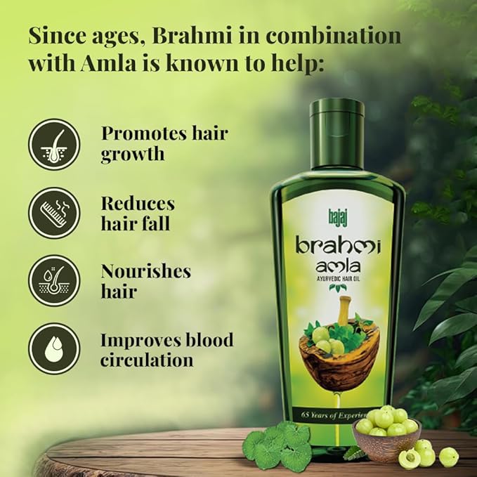 Bajaj Brahmi Amla Hair Oil, Ayurvedic Hair Oil, Reduces Hair Fall, 400ml