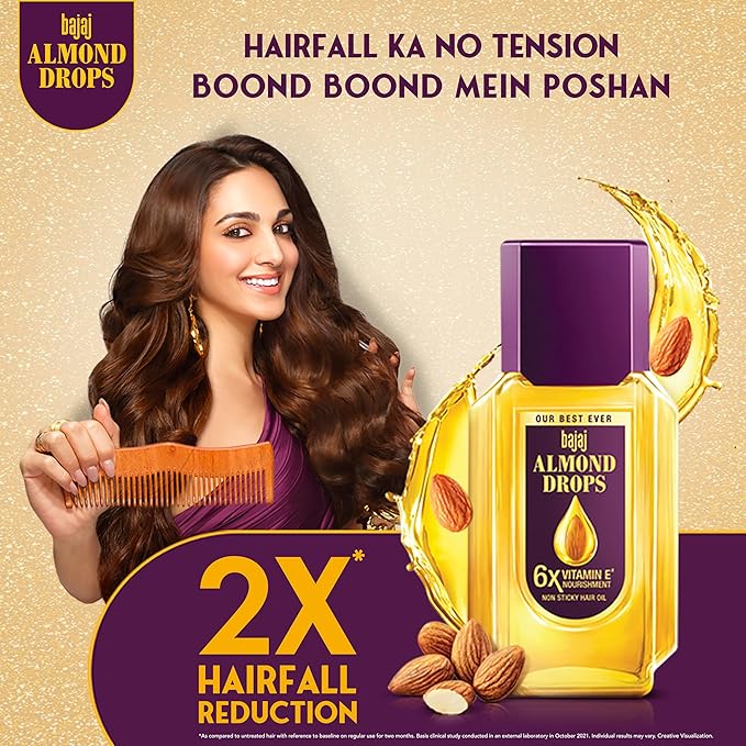 Bajaj Almond Drops Hair Oil, 625ml, Light & Non-Sticky with 6X Vitamin E for 2X Hair fall Reduction
